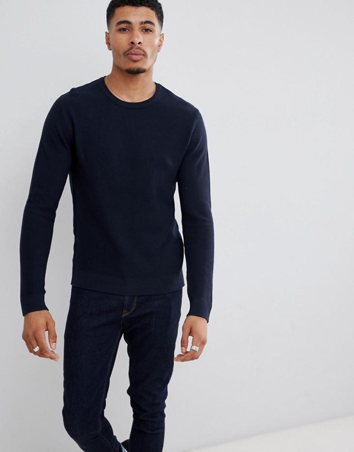 Jack & Jones Essentials Crew Neck Sweater In Texture-navy