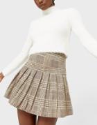 Stradivarius Pleated Tennis Mini Skirt In Brown Plaid
