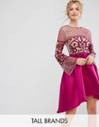 Maya Tall Allover Embellished Top Midi Dress With Asymmetric Skirt - Pink