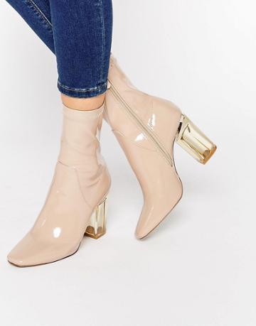 Public Desire Claudia Beige Clear Heel Ankle Boot - Nude Patent
