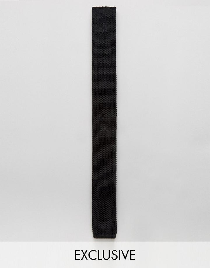 Noak Knitted Slim Square Tie - Black