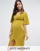 Asos Maternity Slinky Kimono Knot Front Dress - Yellow