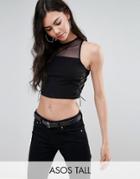 Asos Tall Top With Mesh Insert & Lace Up Corset Detail - Black