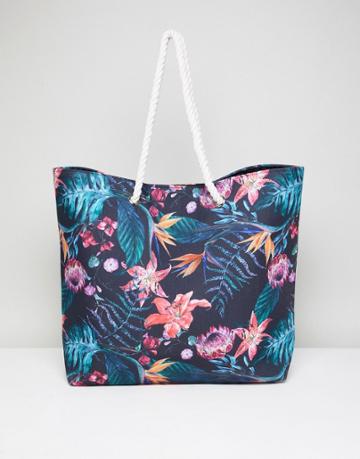 South Beach Tropical Floral Beach Bag - Multi