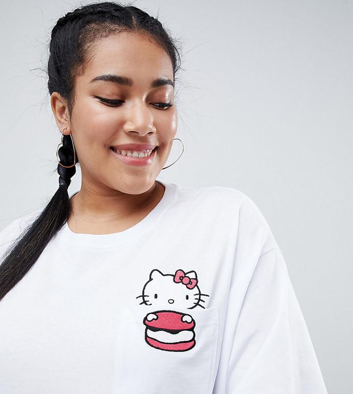 Hello Kitty X Asos Design Curve Oversize T-shirt With Peeping Macaroon Motif - White