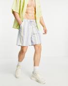 Asos Design Boxy Shorts In Pastel Stripe-multi