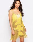 Liquorish Crochet Beach Mini Dress - Yellow