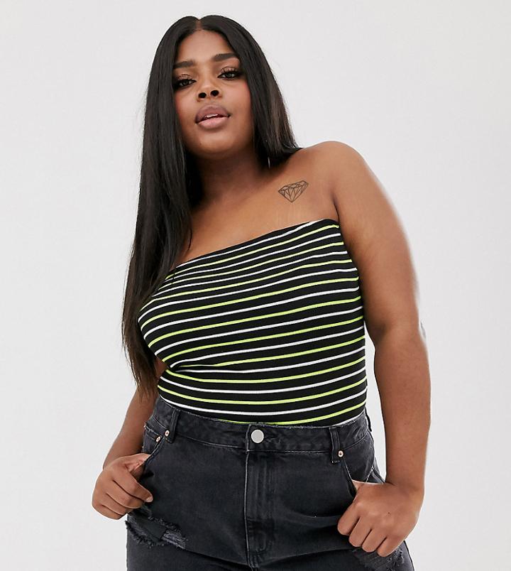 Asos Design Curve Bandeau In Neon Stripe - Black