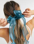 Pieces Organza Hair Tie With Bow In Blue-blues