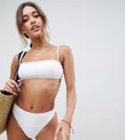 South Beach Mix & Match Ribbed Crop Bikini Top - White