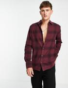 Topman Lightweight Cotton Check Shirt In Burgundy-red