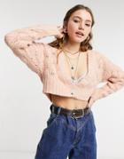 Topshop Cropped Cardigan In Peach-orange