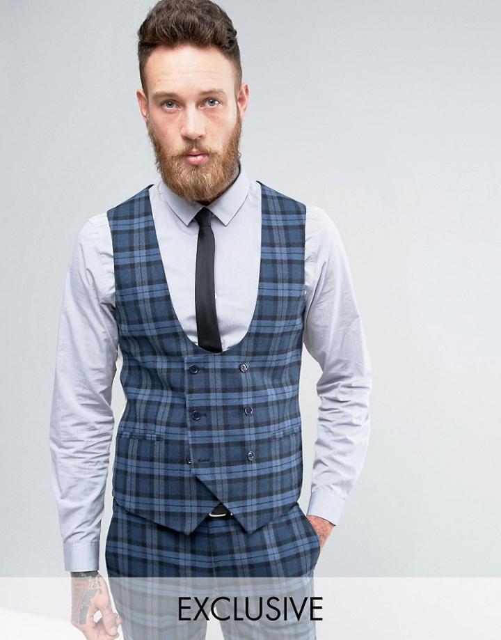Noose & Monkey Super Skinny Vest In Check - Blue