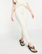 River Island High Rise Straight Cut Jeans With Slit Hem In Ecru-white