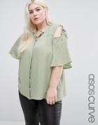 Asos Curve Casual Blouse With Tie Sleeve - Green