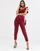 Saint Genies Ring Waist Detail Cigarette Pants Two-piece In Wine