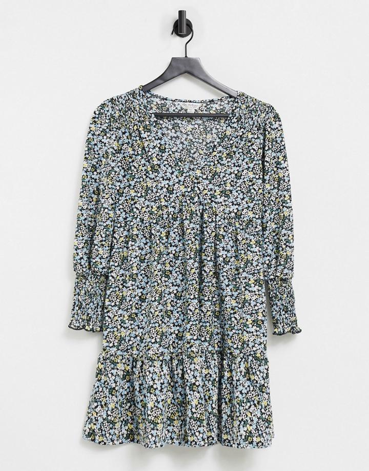 Miss Selfridge Smock Dress In Black Ditsy Print