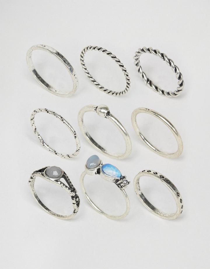 Limited Edition Pack Of 9 Moon Stone Twist Rings - Gold