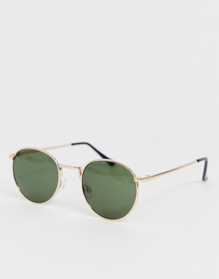 Selected Homme Eco Friendly Rounded Sunglasses With Gold Frame - Gold