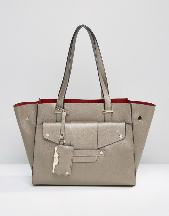 Dune Winged Tote Bag With Front Pocket Detail - Gray