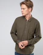 Asos Zip Through Shirt In Khaki With Pockets In Regular Fit - Green