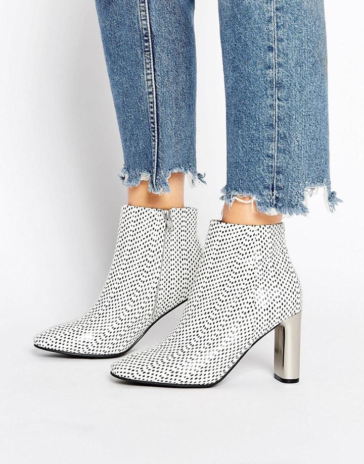 Sol Sana Alicia Polka Dot Snake Print Leather Heeled Ankle Boots - White