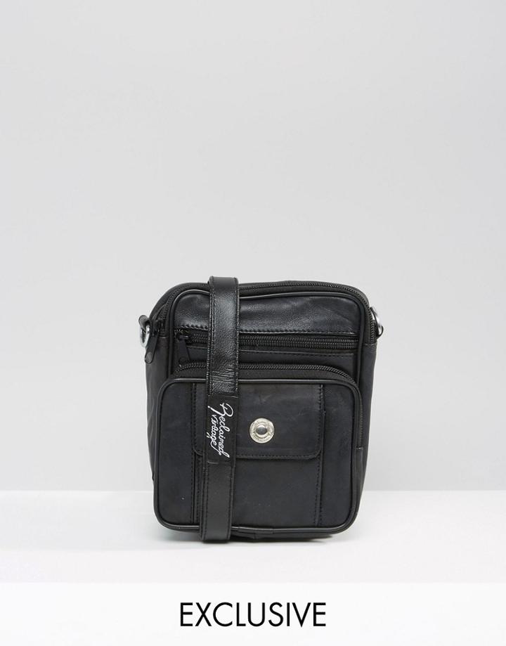 Reclaimed Vintage Leather Square Flight Bag In Black - Black