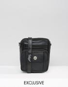 Reclaimed Vintage Leather Square Flight Bag In Black - Black