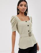 River Island Blouse With Belt In Beige