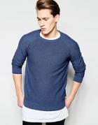 Threadbare Tallin Ribbed Crew Sweater - Blue