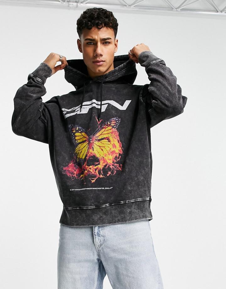 Good For Nothing Rebirth Oversized Acid Wash Hoodie-gray