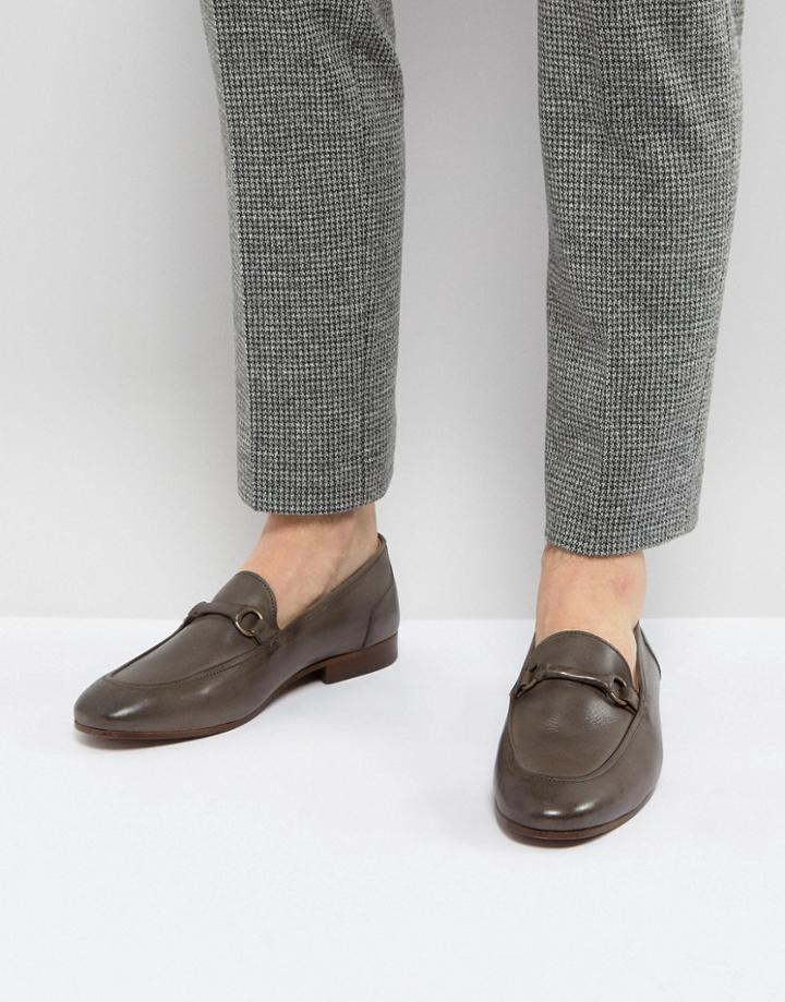H London Renzo Leather Loafers In Gray - Gray