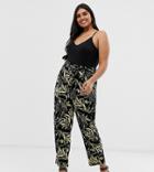 Asos Design Curve Tie Waist Peg Pants In Tropical Palm Print - Multi