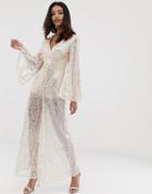 The Girlcode Sequin Kimono Wide Leg Jumpsuit In Pink - Pink