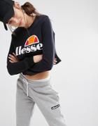 Ellesse Oversized Cropped Crew Neck Sweatshirt With Front Logo - Black