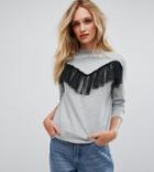 Brave Soul Tall Amelie Sweatshirt With Lace Frill - Gray