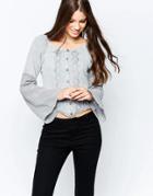 Brave Soul Denim Wash Long Sleeve Top With Embroidered Detail - Dove Gray