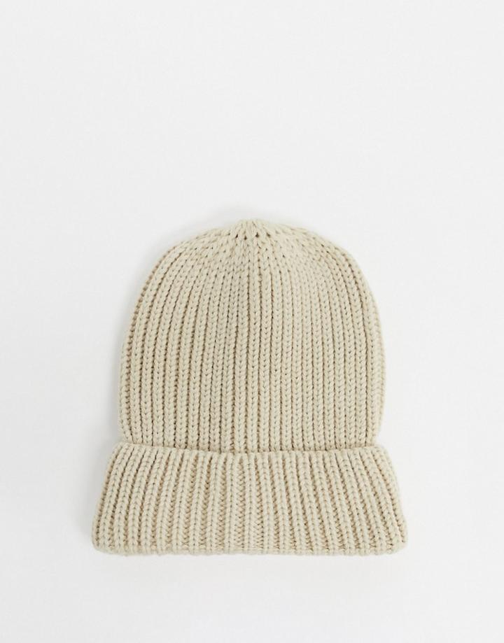 My Accessories London Ribbed Beanie In Oatmeal-neutral