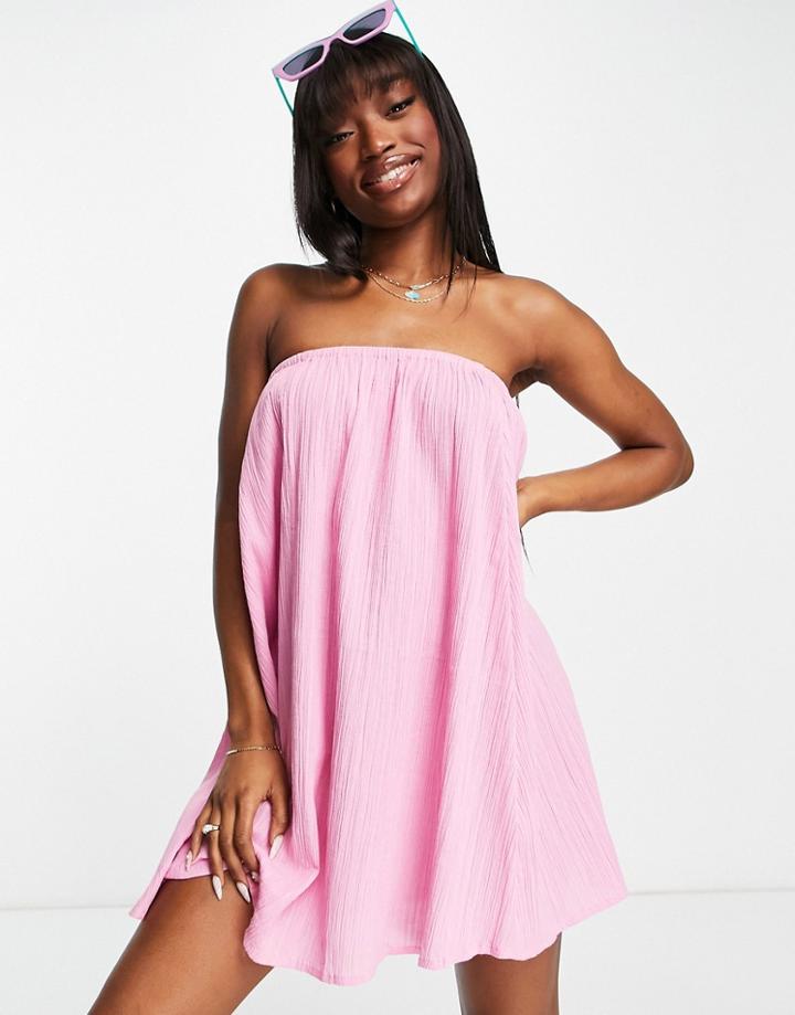 Asos Design Bandeau Beach Mini Dress In Pink