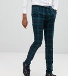 Asos Tall Super Skinny Suit Pants In Blackwatch Plaid - Green