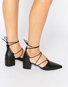 Senso Gabriella I Black Leather Studded Mid Heeled Shoes - Ebony