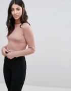 Brave Soul High Roll Neck Sweater - Pink