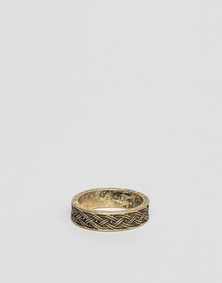 Asos Ring With Emboss Braid Detail - Gold