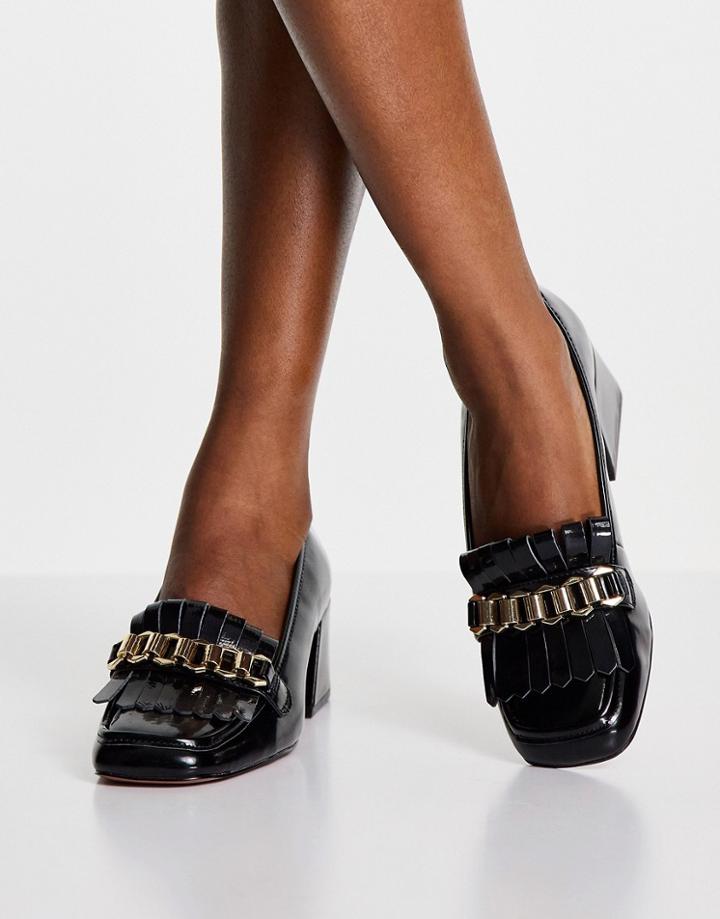 Asos Design Spencer Mid-heeled Chain Loafers In Black
