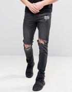 Kubban Washed Black Skinny Jeans With Knee Rips - Black