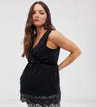 Asos Design Maternity Nursing Crochet Trim Top With Peplum In Black - Black