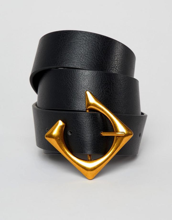 Asos Design Geo Buckle Jeans Belt In Water Based Pu - Black