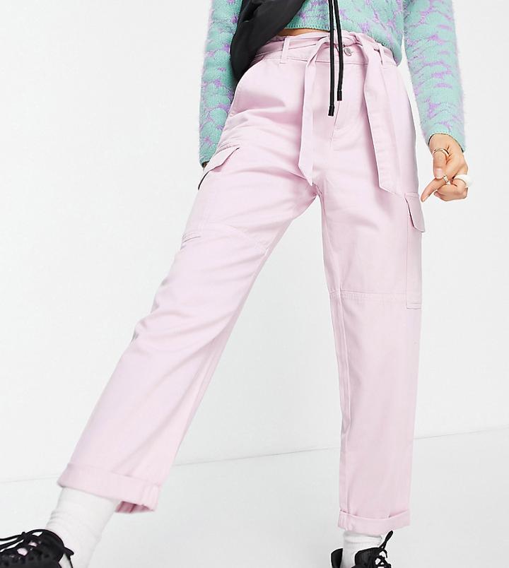 Miss Selfridge Petite Tie Waist Cargo Pants In Pale Pink