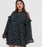 Collusion Plus Lace Insert Smock Dress In Ditsy Floral-multi