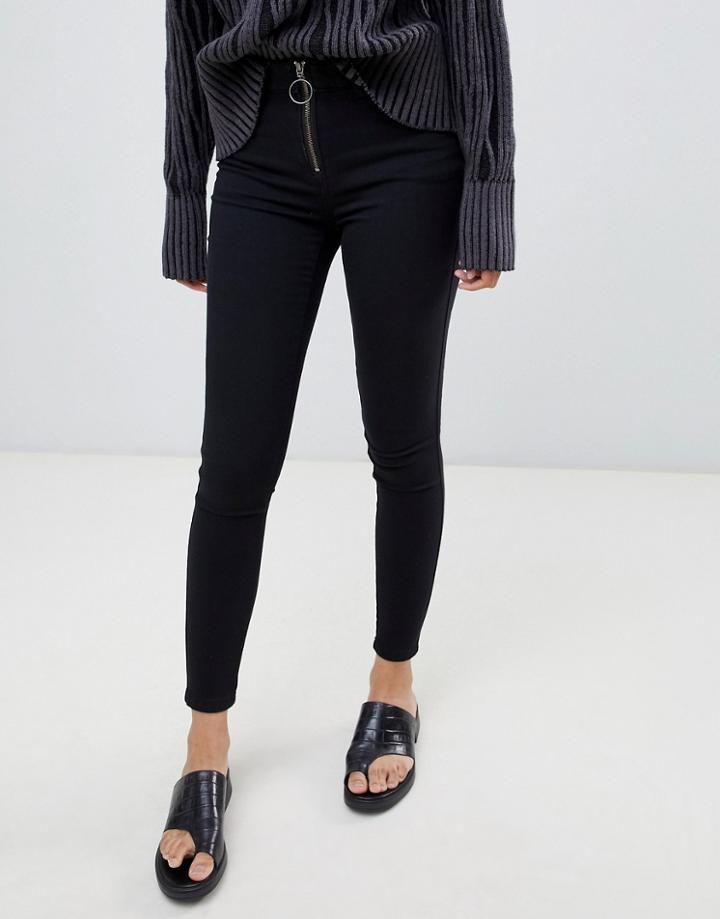 Dr Denim Rex Mid Rise Skinny Jean With Exposed Zipper - Black
